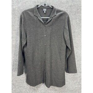 Eileen Fisher Italian Wool Yarn Blend Top Women’s Small Gray Waffle Knit Button